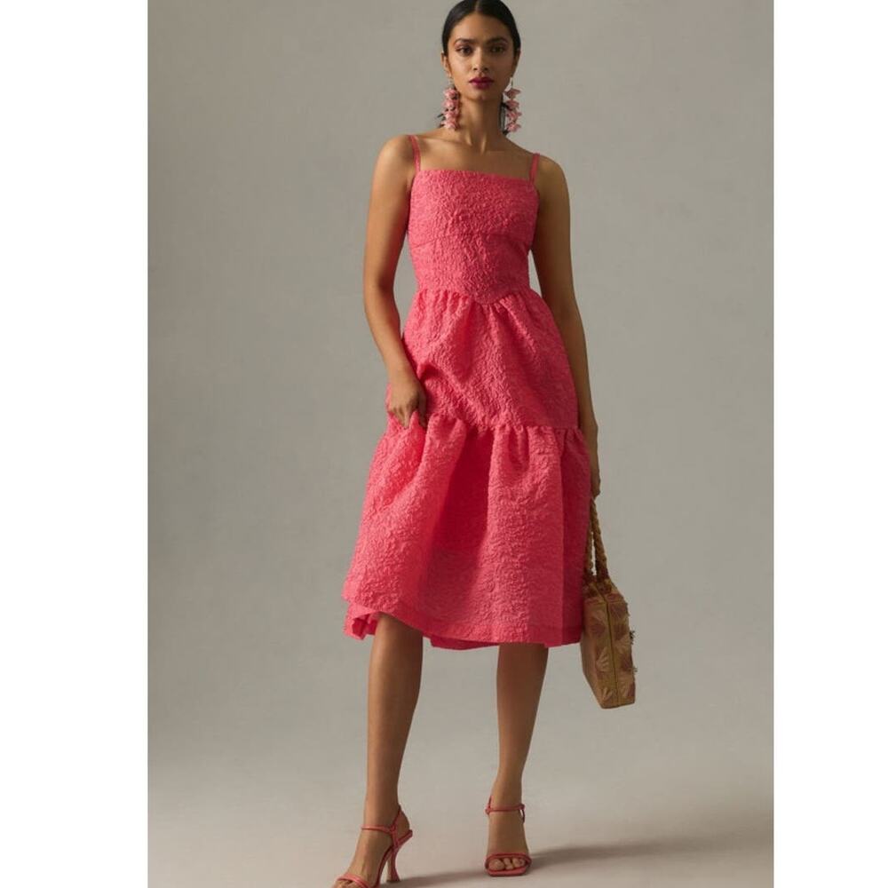 NWOT - Anthropologie Hutch Tiered Corset Dress SIZE 10 Red Rouge/Deep Pink